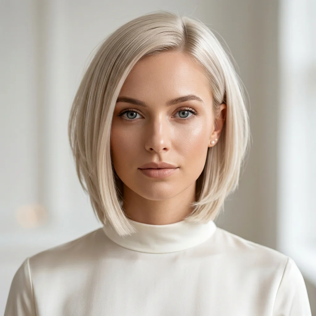 2. Glossy Blunt Stacked Bob Ends