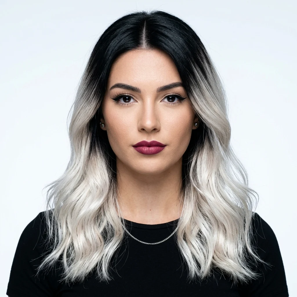 2. Jet Black Roots With Platinum Ends