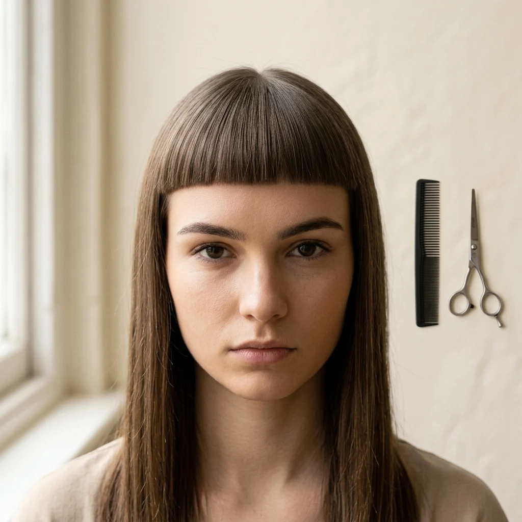 2. Micro Fringe Cut Straight Across the Brow