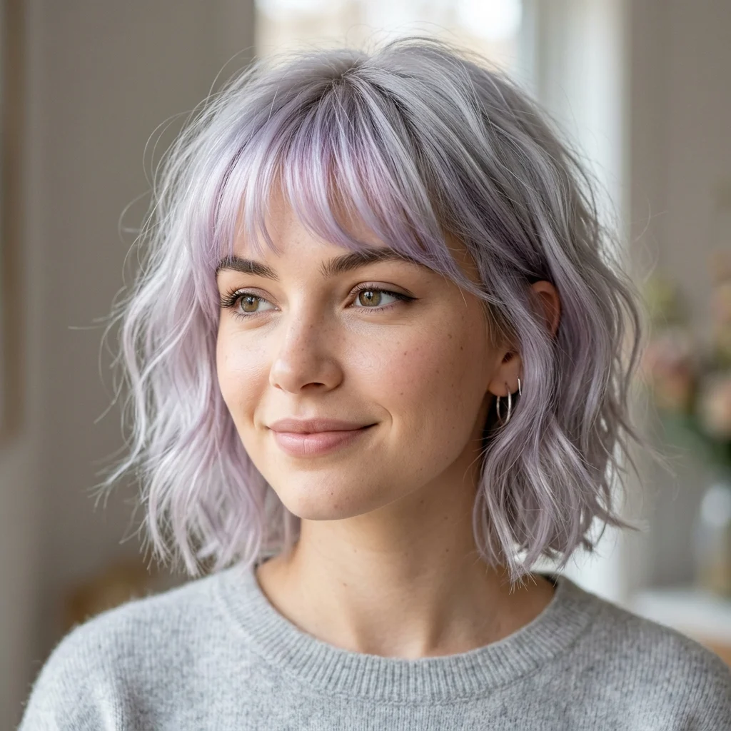 20. Pastel Lilac Silver Crop Bangs