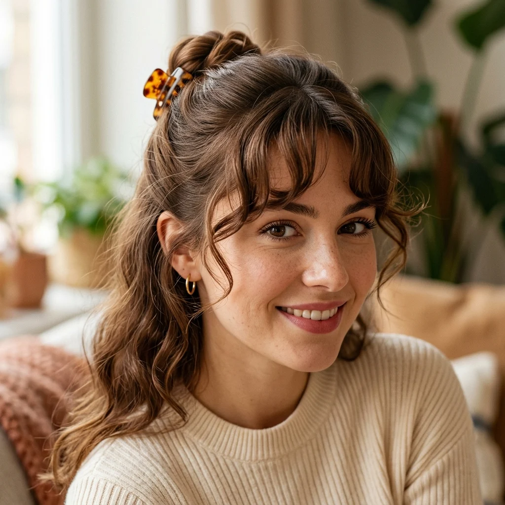 24. Bangs with Half-Up Style