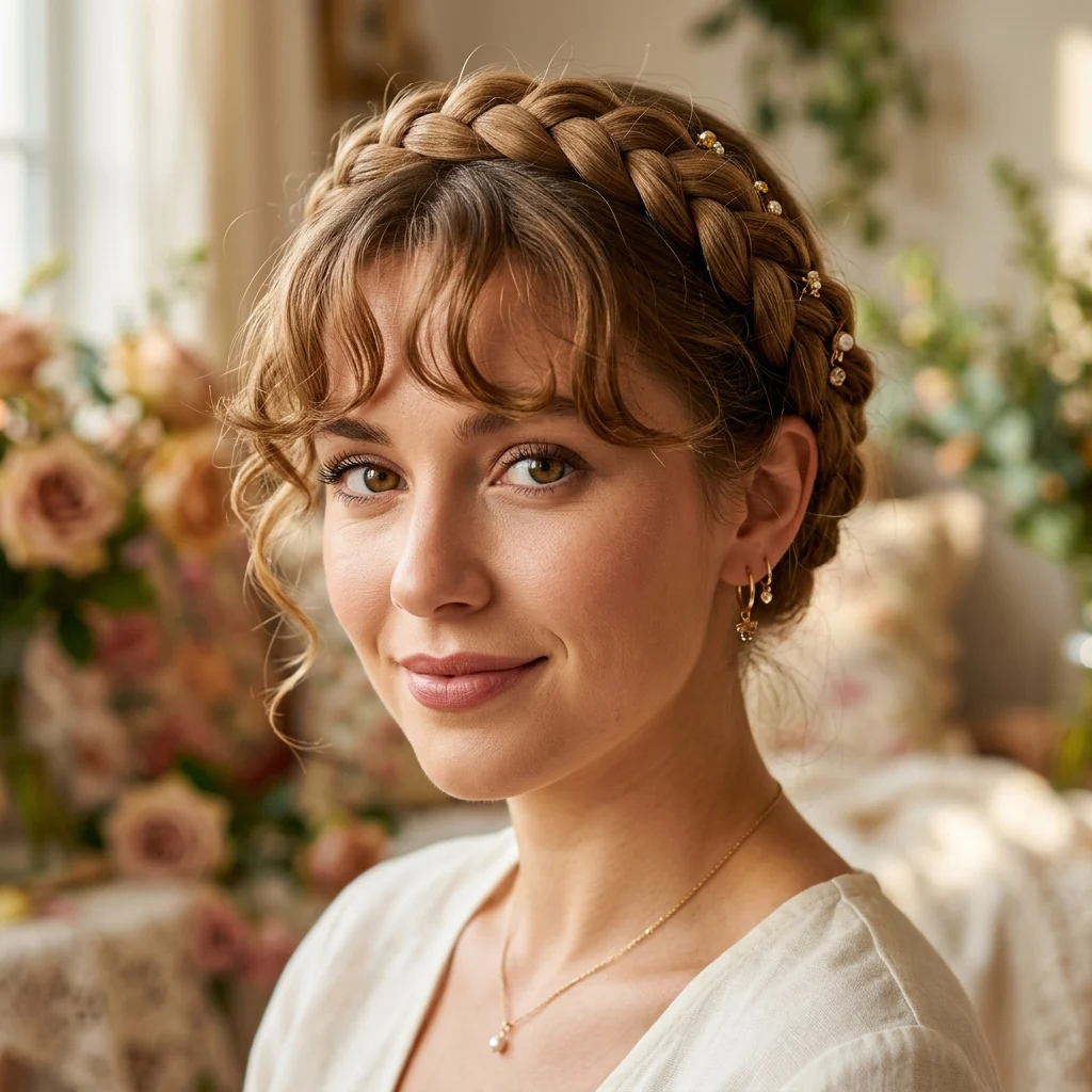 25. Bangs with a Braided Crown