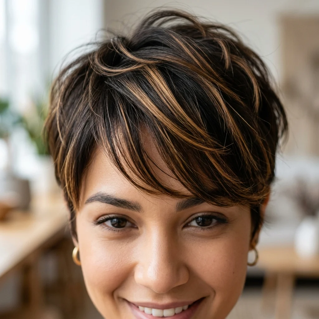 25. Caramel Balayage on Pixie and Short Cuts