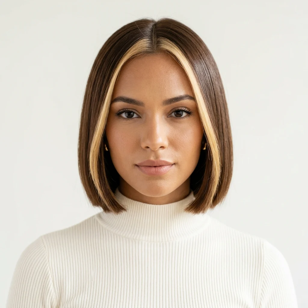 25. Money Piece with Blunt Bob Ends