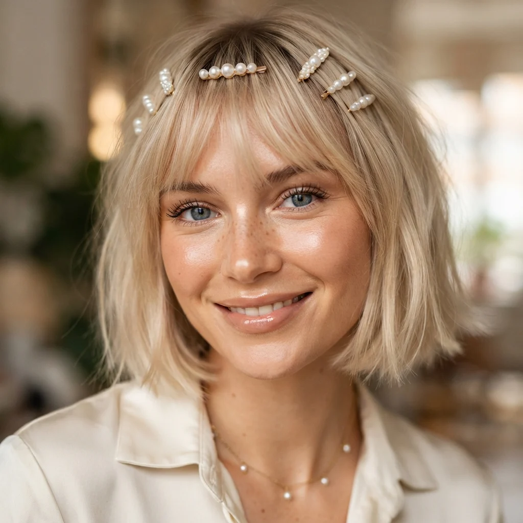 25. Pearl Barrettes Clipped Along the Fringe Line
