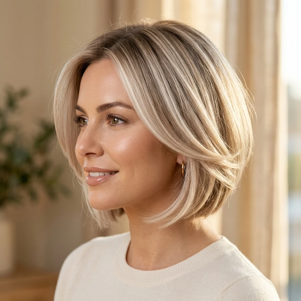 25. Pearl Blonde Balayage Stacked Bob