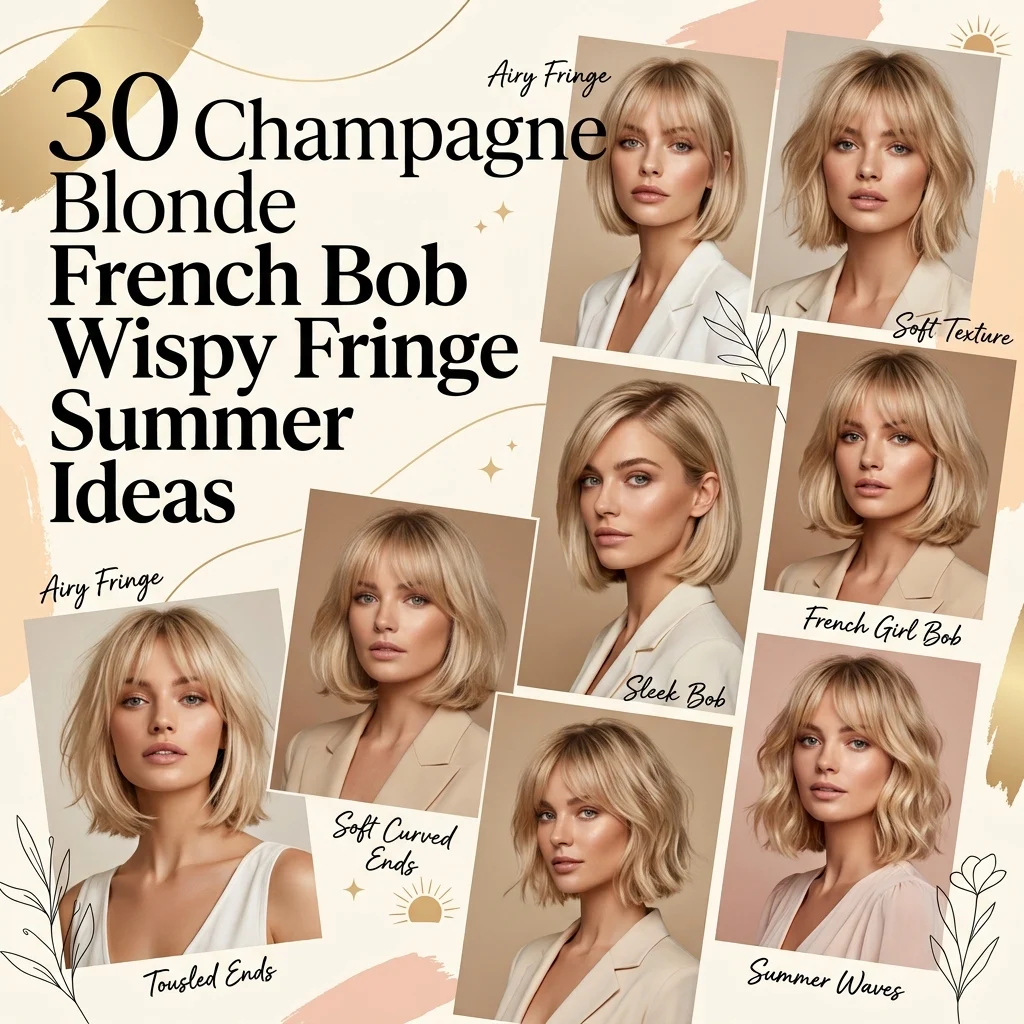 30 Champagne Blonde French Bob Wispy Fringe Summer Hairstyle Ideas