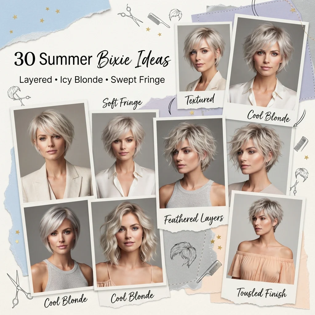 30 Summer Short Layered Icy Blonde Bixie Swept Fringe Ideas