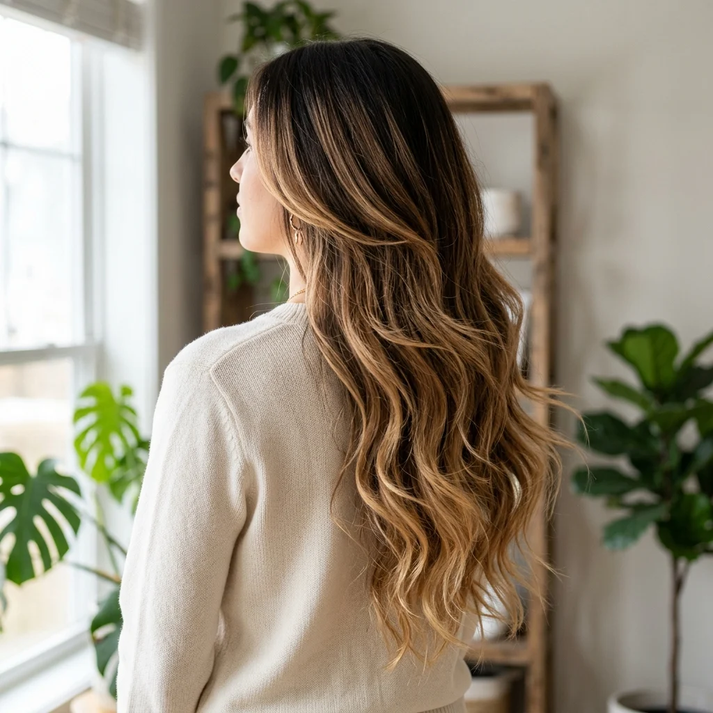 4. Caramel Balayage on Long Layers