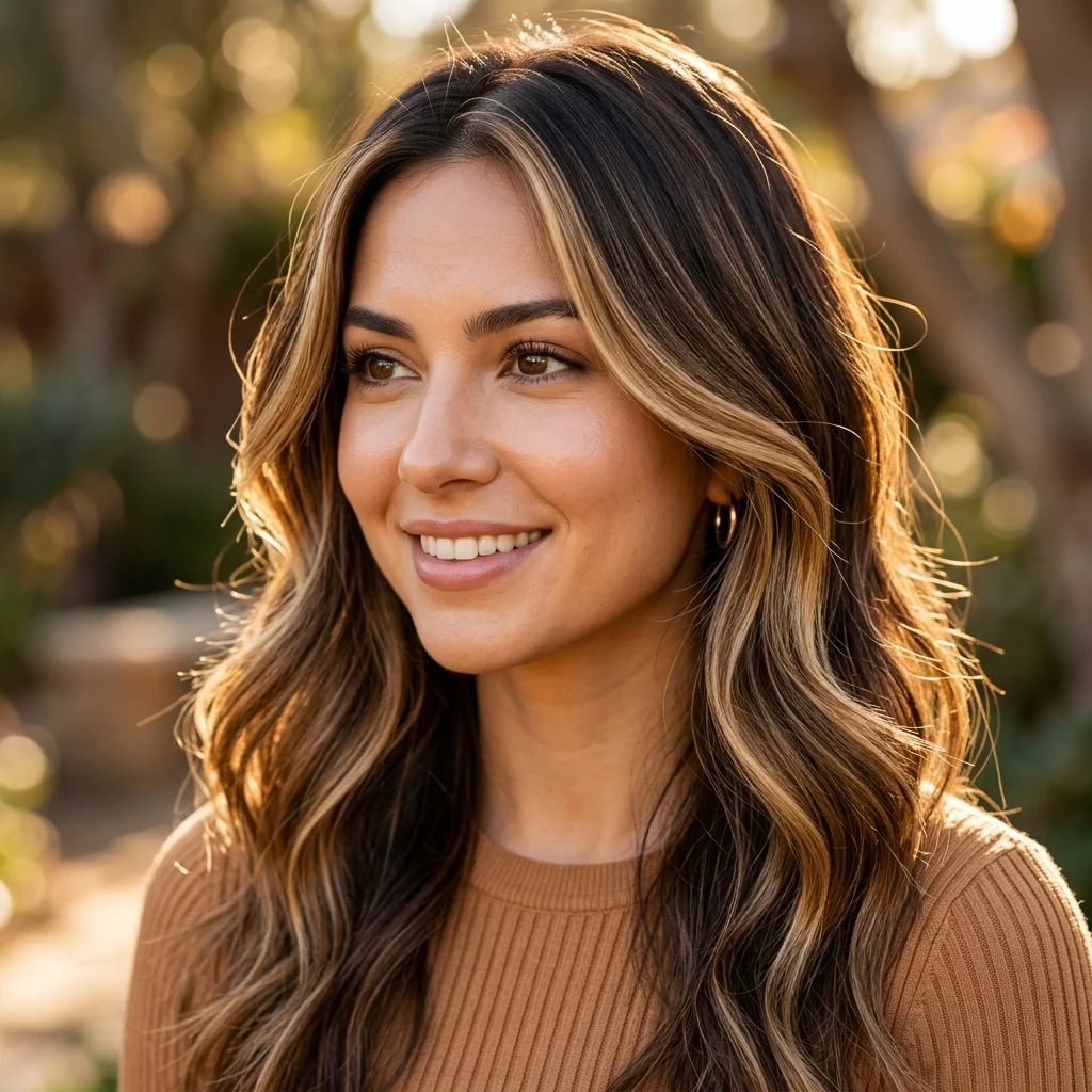 4. Face-Framing Balayage for a Slimming Effect