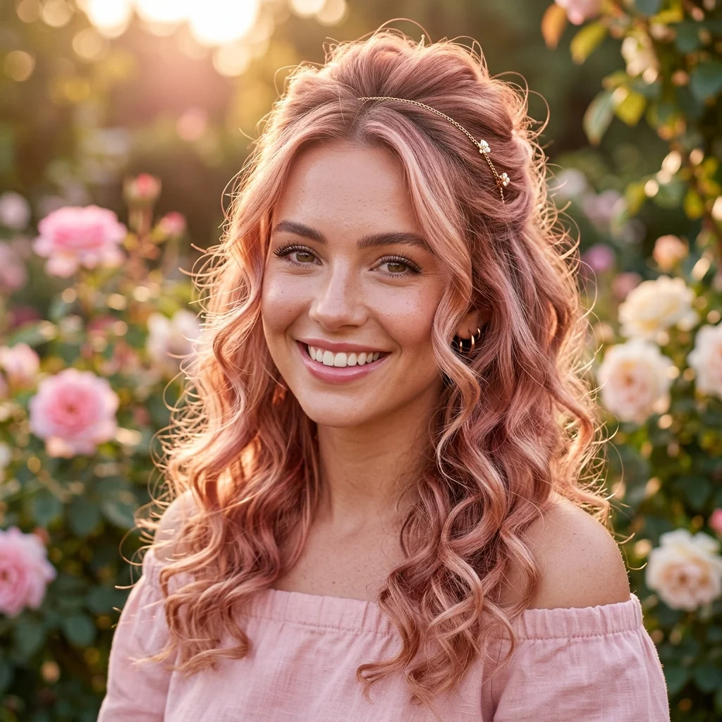 4. Rose Gold Highlighted Half-Up