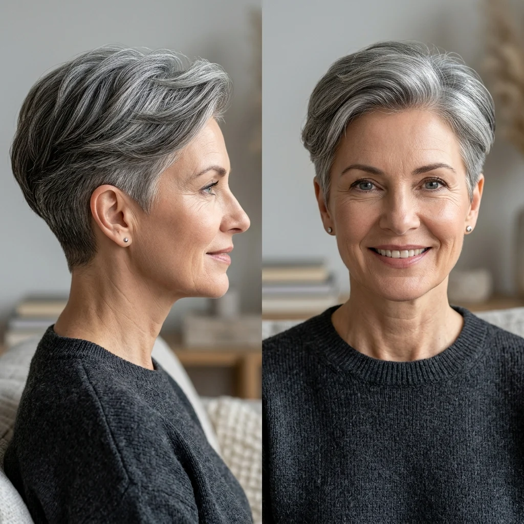 4. Rounded Pixie Crown with Closely Cropped Sides (SHAPE)