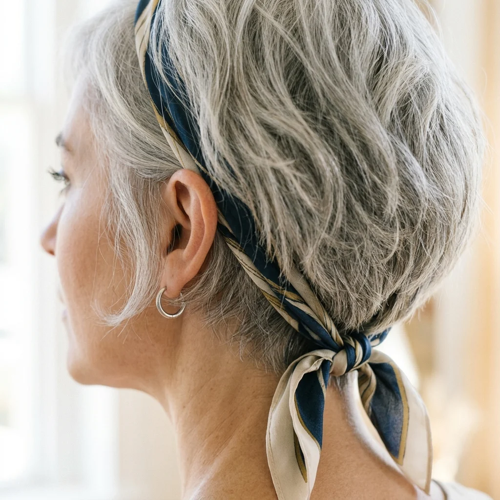 4. Thin Silk Scarf Tied at the Nape (ACCESSORIES)