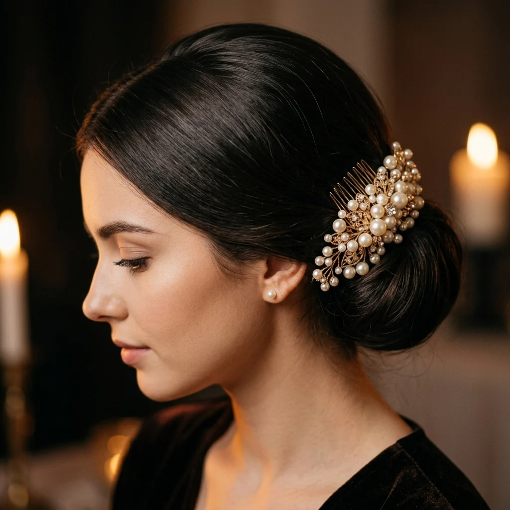 5. Pearl-Studded Hair Comb Updo