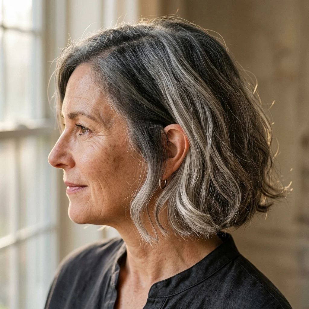 5. Rooted Silver Grow Out French Bob