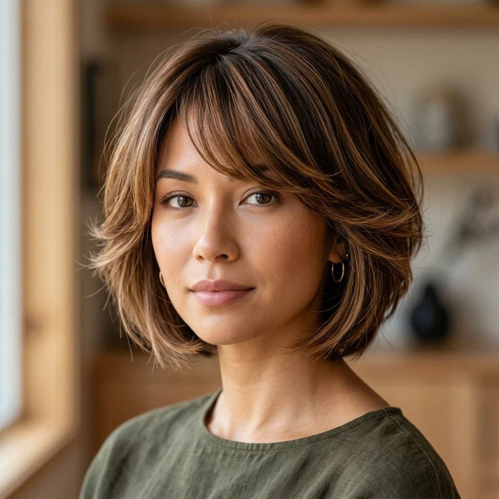 5. Side-Swept Feathered Bangs