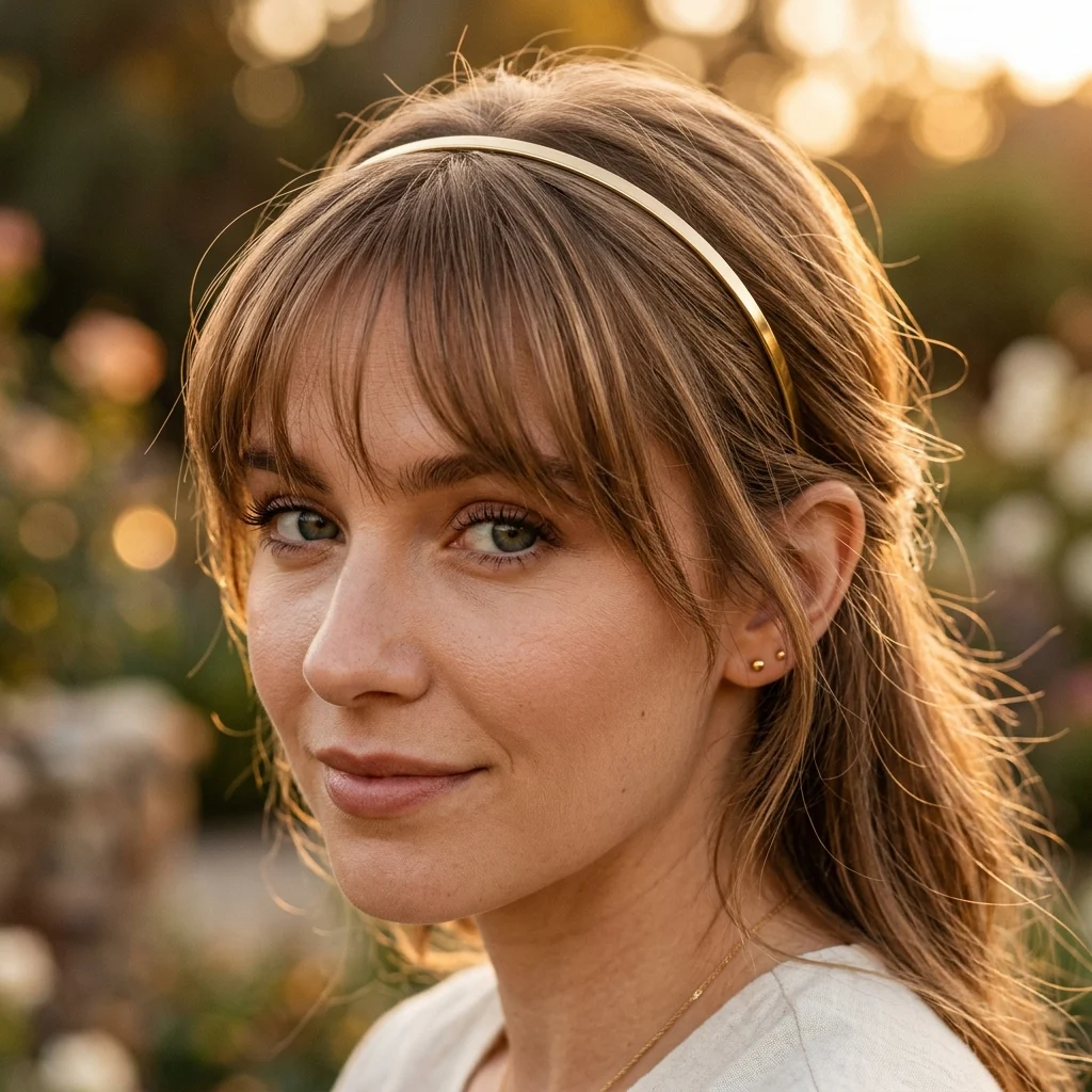 5. Thin Headband Behind Wispy Bangs