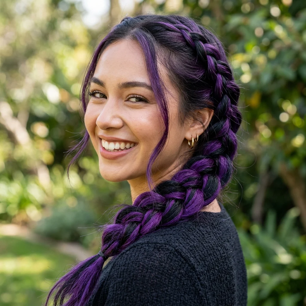 6. Braided Purple and Black Two-Tone Twists