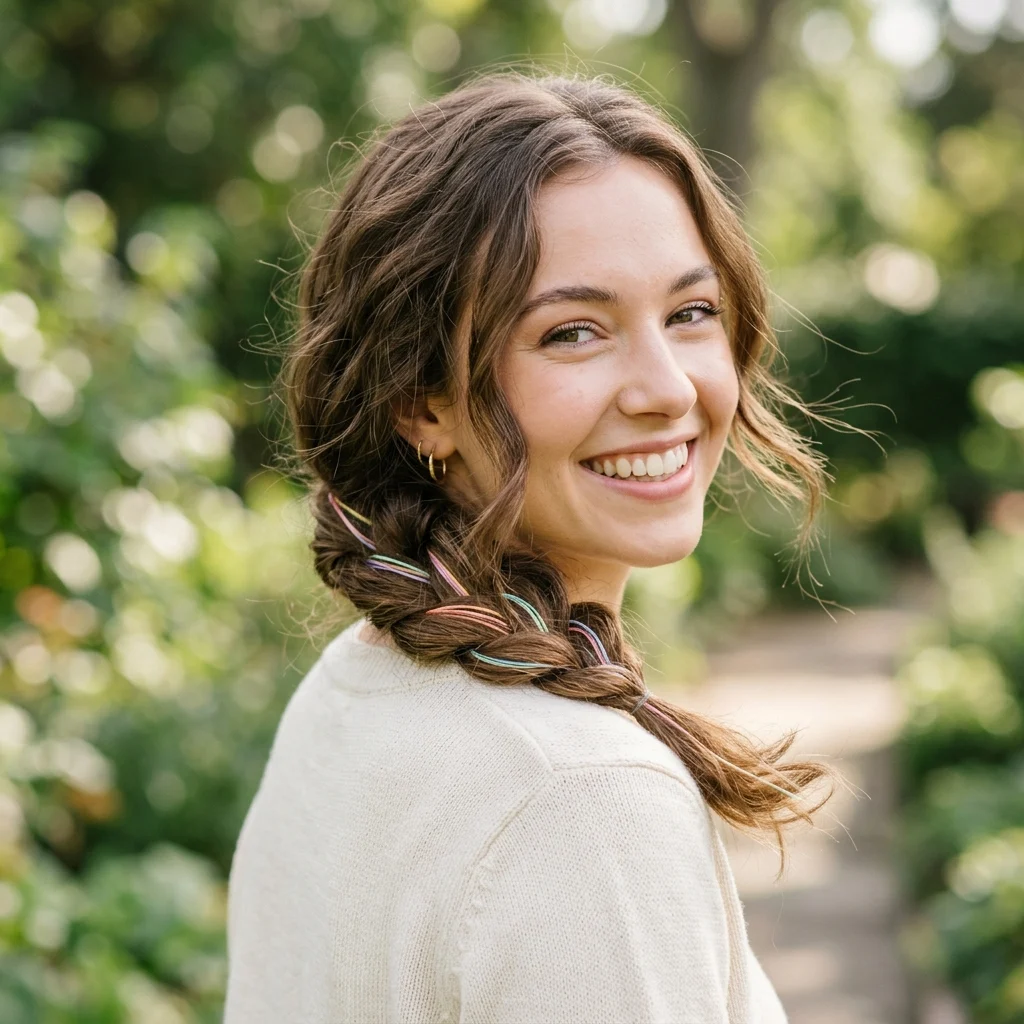 6. Braided Rainbow Accent Strands for Everyday Wear