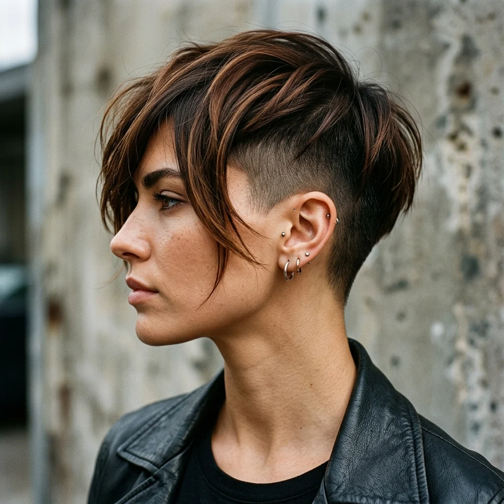 6. Buzzed Temple with Long Top Contrast