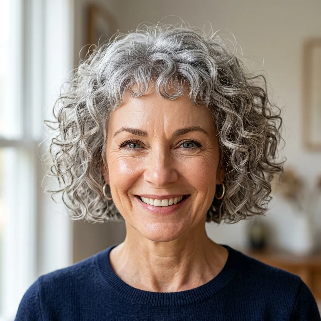 6. Curly Silver French Bob