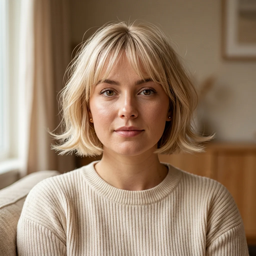 6. Jaw-Length Bob for Round Face Softening