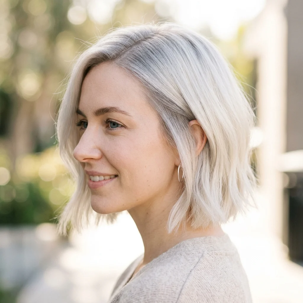 6. Pale Platinum French Bob with Root Melt (COLOR)