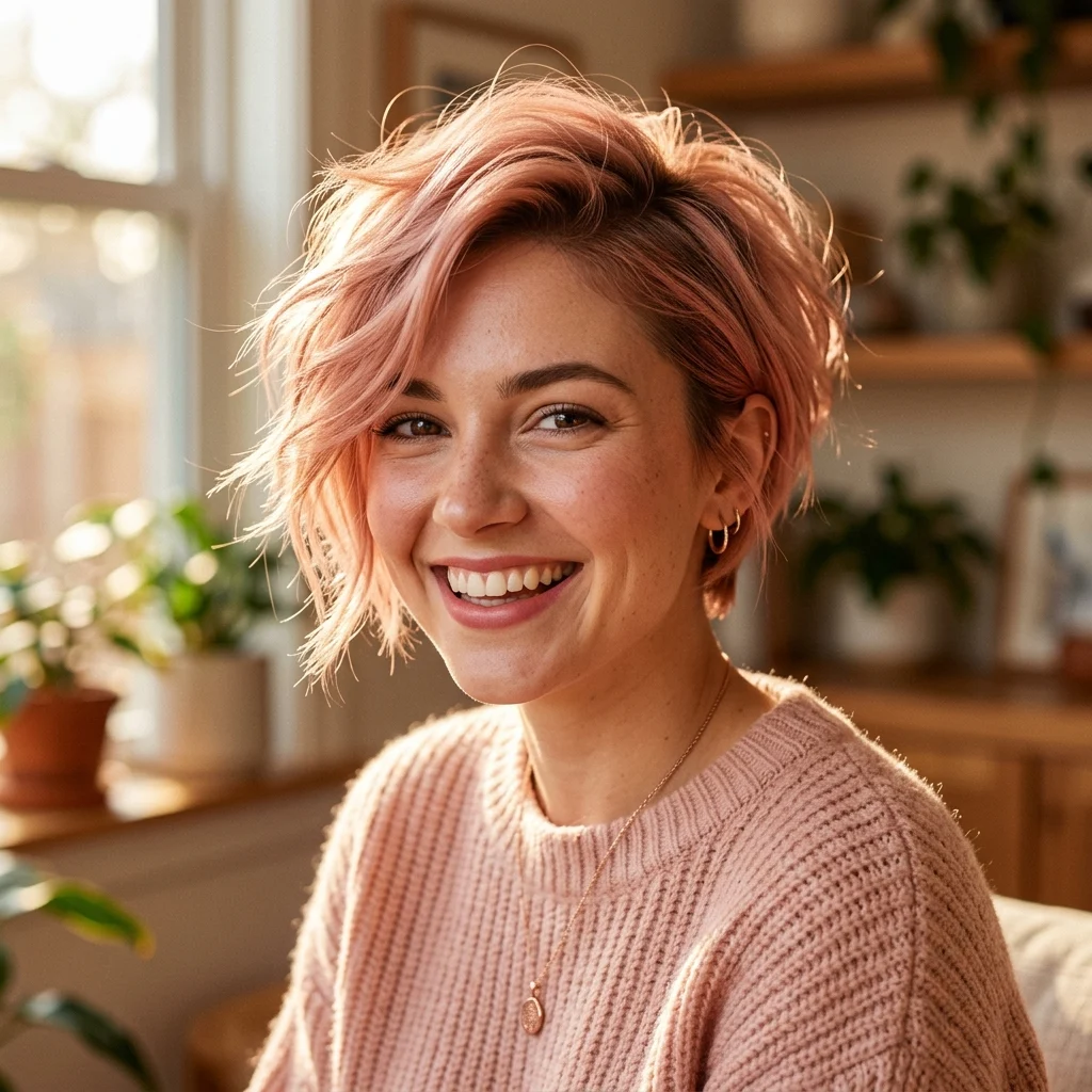 6. Rose Gold Wispy Pixie for a Playful Edge (COLOR)