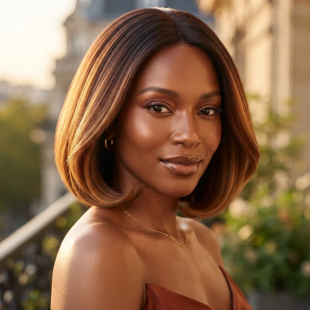 6. Warm Caramel Roots to Ends for Deeper Skin Tones