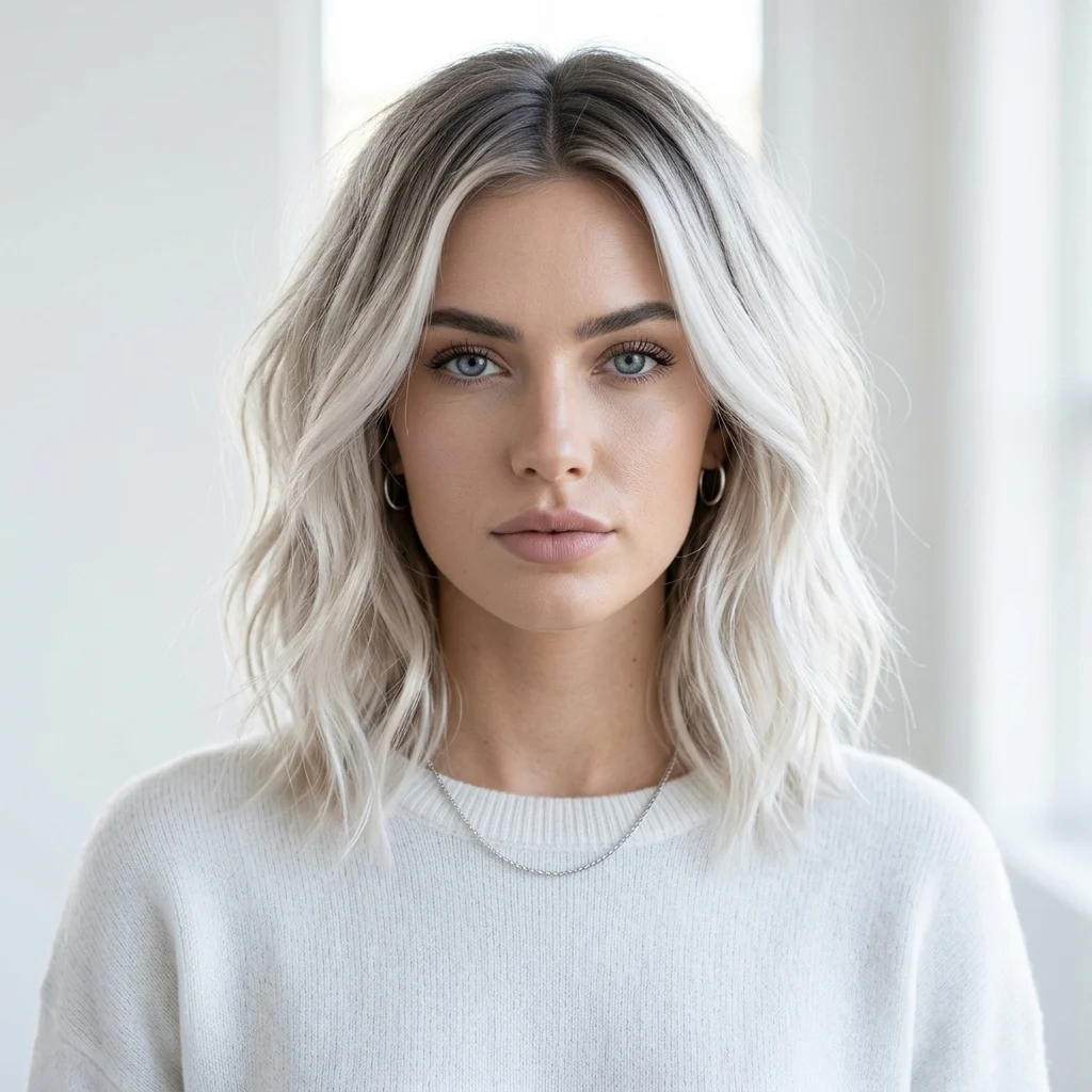 7. Icy Blonde Top With Dark Smudged Roots
