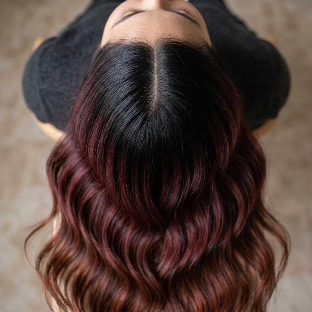 7. Maroon Root Melt on Dark Hair