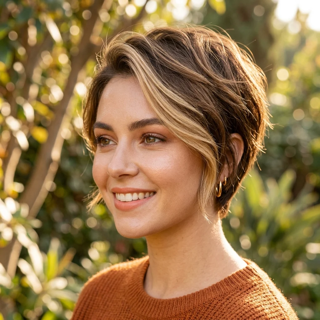 8. Honey Blonde Money Piece Balayage Pixie