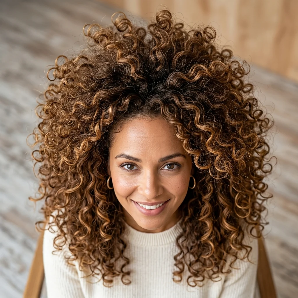 8. Voluminous Curls Concentrated at the Crown