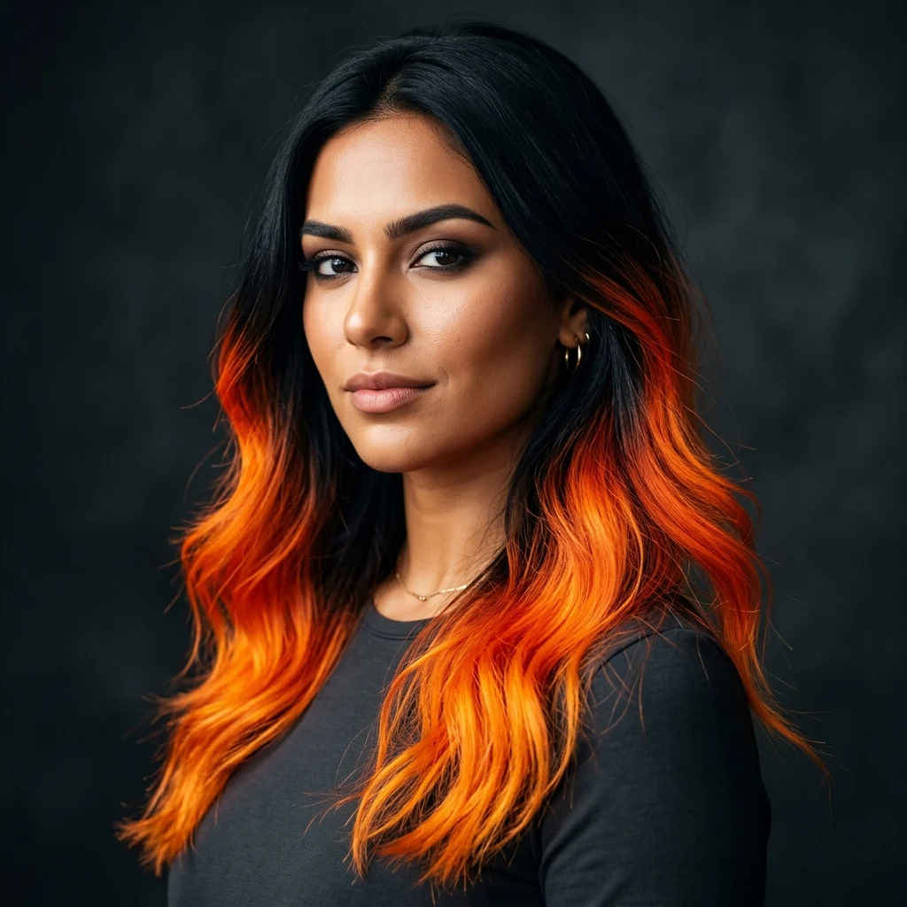 9. Black-to-Neon-Orange Dip-Dye Ombre