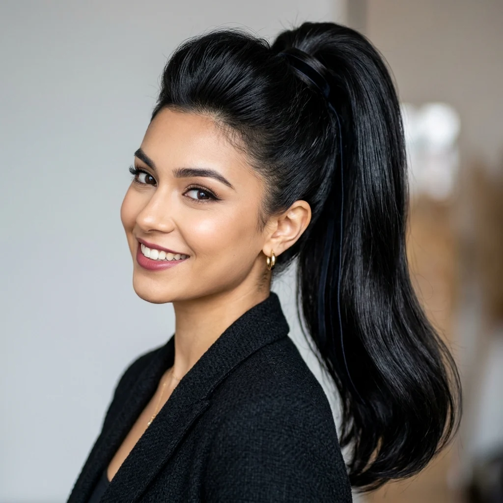 9. High Voluminous Ponytail with Bump