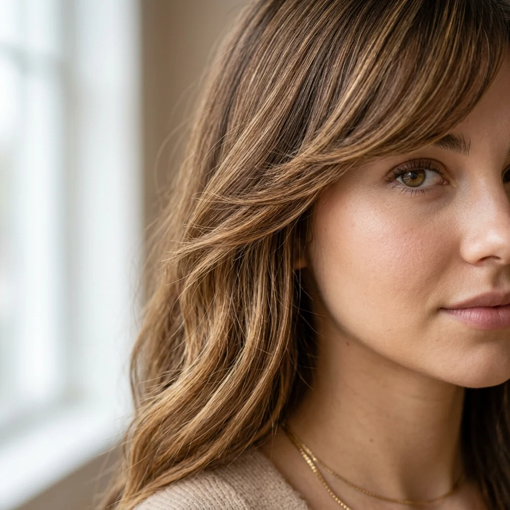 9. Side-Swept Fringe for Round Faces