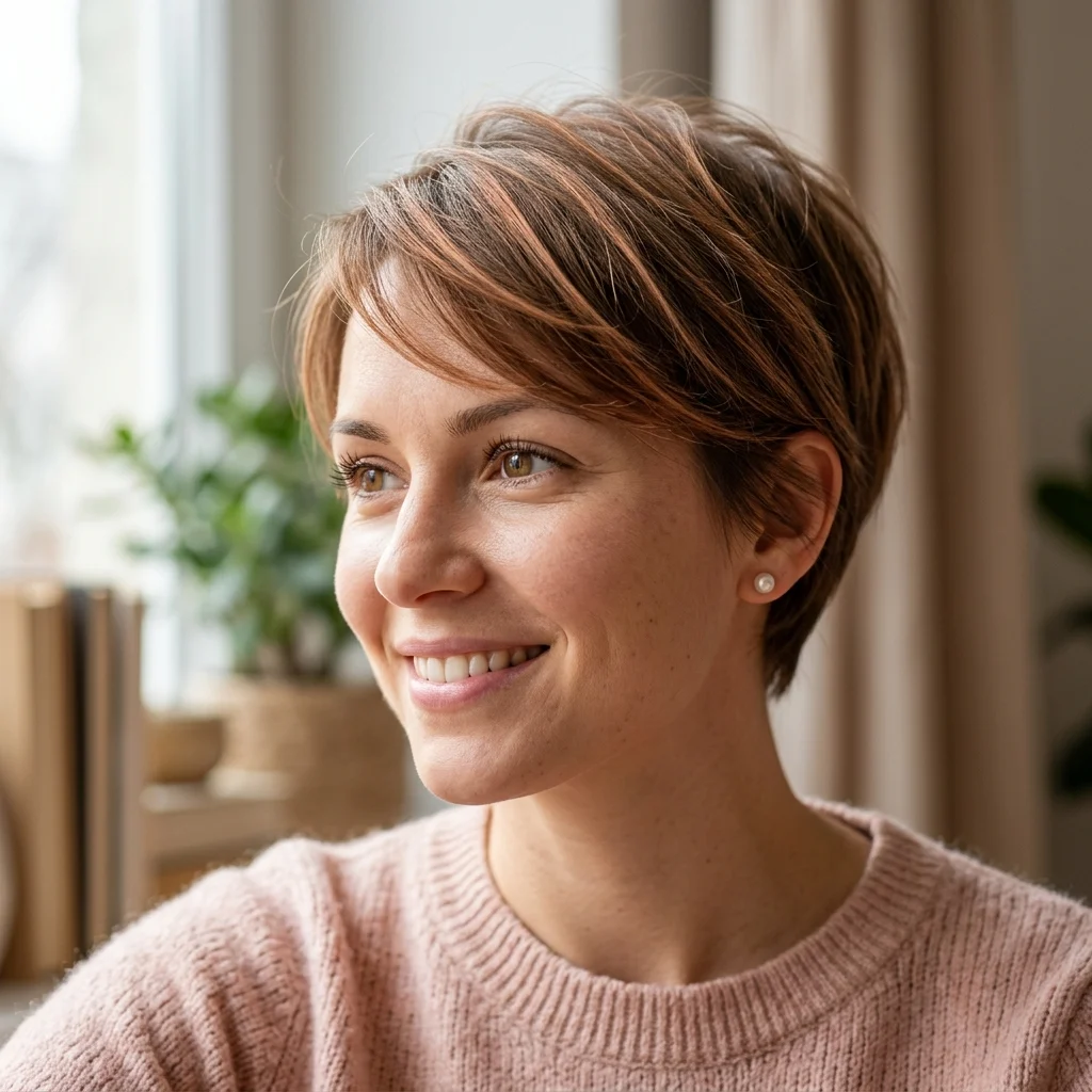 10. Auburn Highlights on Short Fine Hair