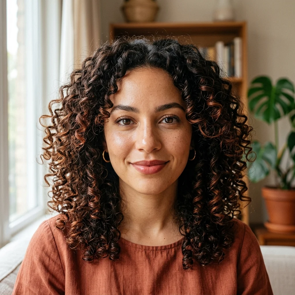 8. Subtle Auburn on Natural Curls