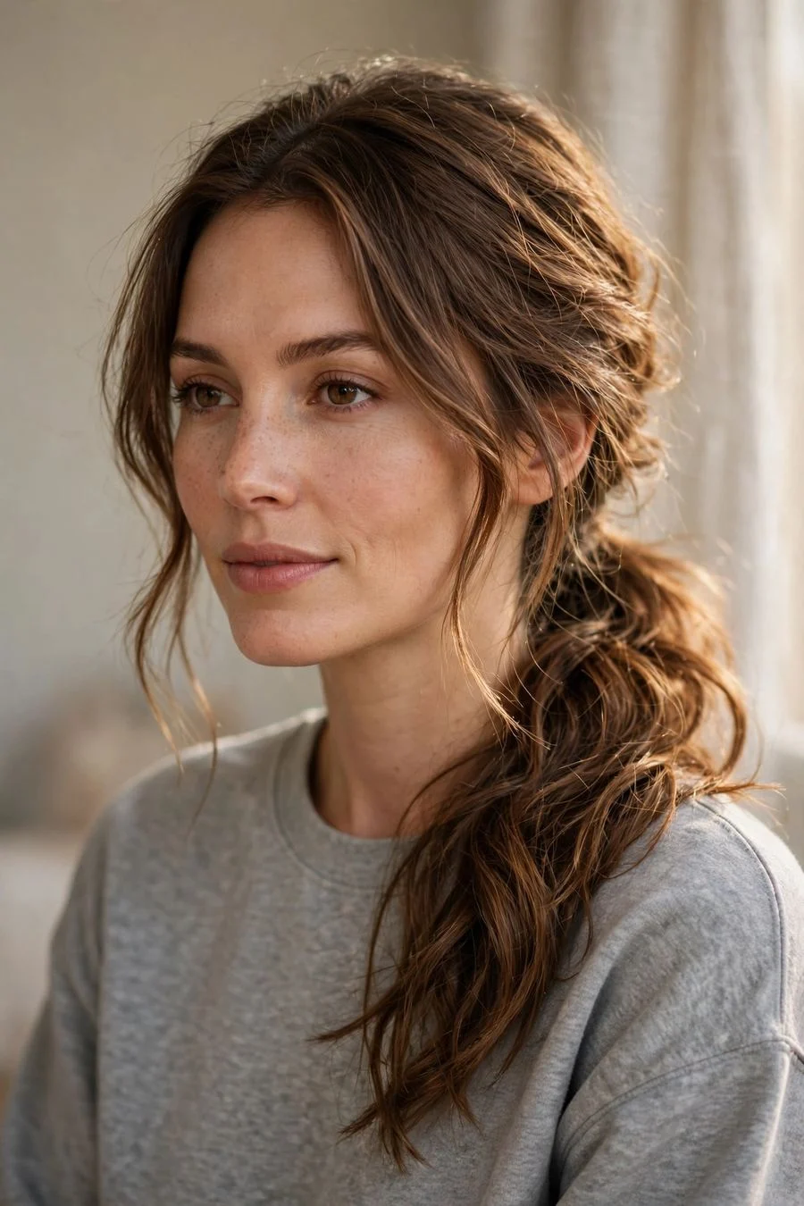 Side-Swept Low Ponytail